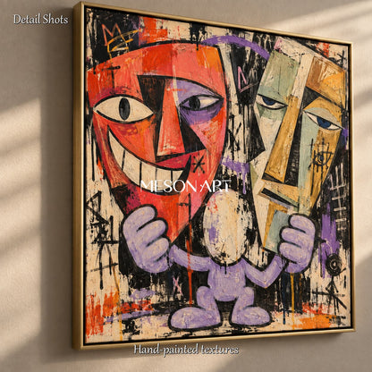 Red And Purple Abstract Pop Art Square Painting Original Artist Hand Painted Wall Decor For Living Room By Mesonart
