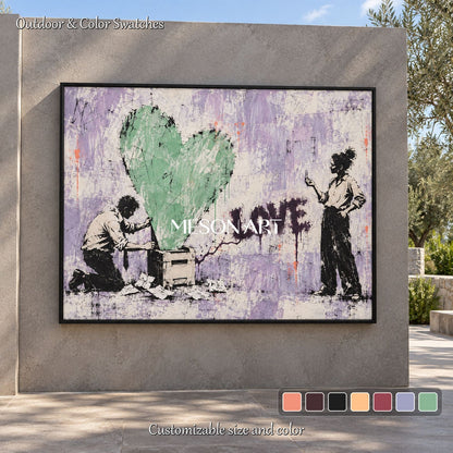 Purple And Green Abstract Graffiti Wall Art Large Rectangular Painting Original Artist By Mesonart