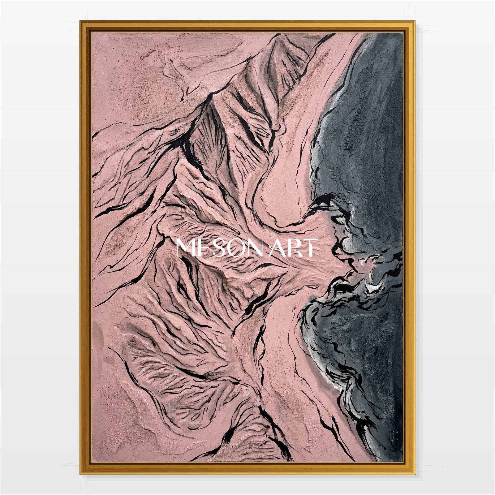 Pink Mountain Abstract Art For Modern Living Room Decor With Textured Relief