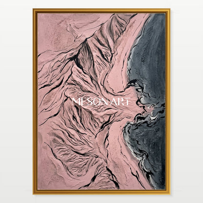 Pink Mountain Abstract Art For Modern Living Room Decor With Textured Relief