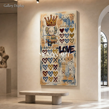 Abstract Pop Art Painting With Crown And Hearts For Modern Living Room Decor