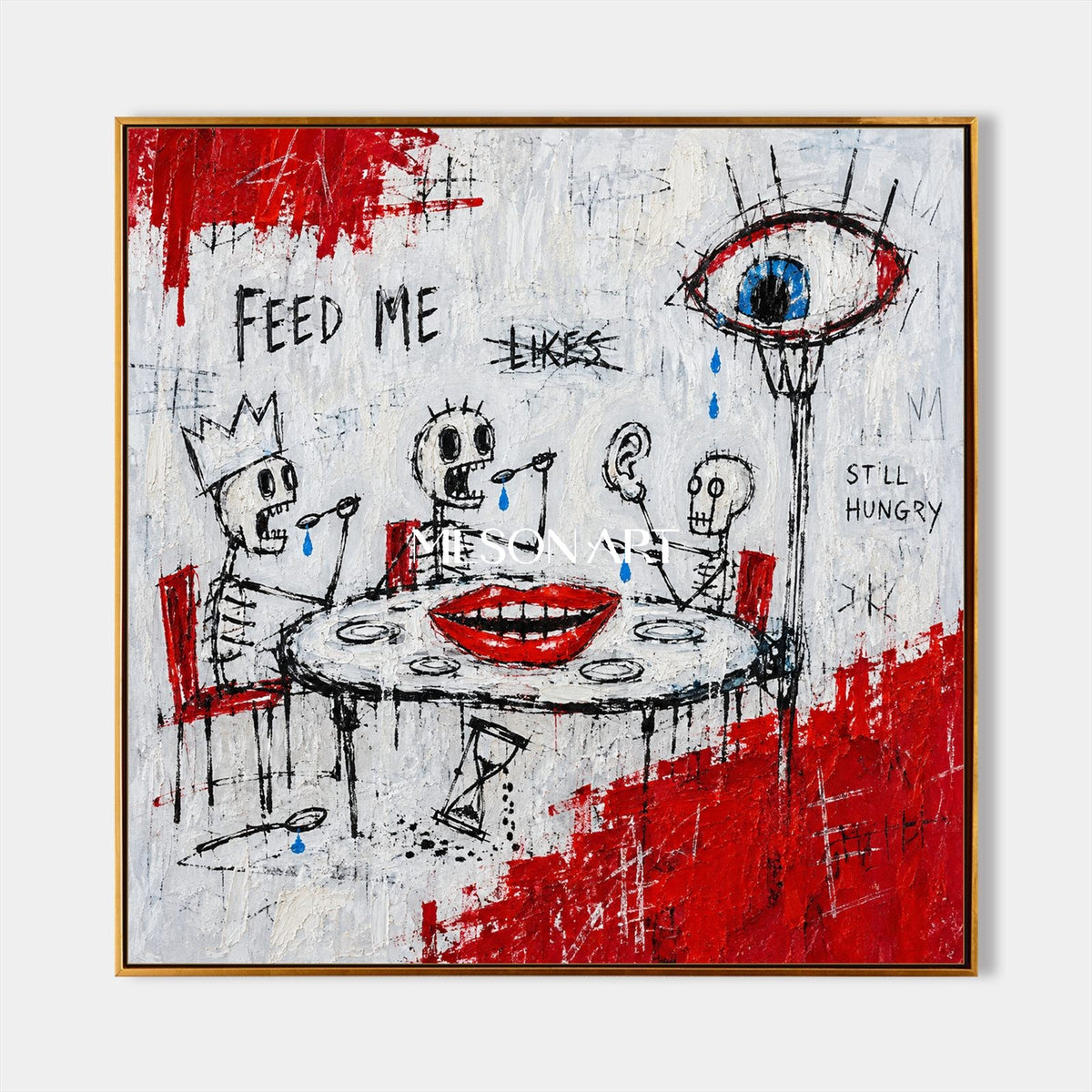 Red And White Abstract Graffiti Painting Square Wall Art For Living Room Original Artist By Mesonart