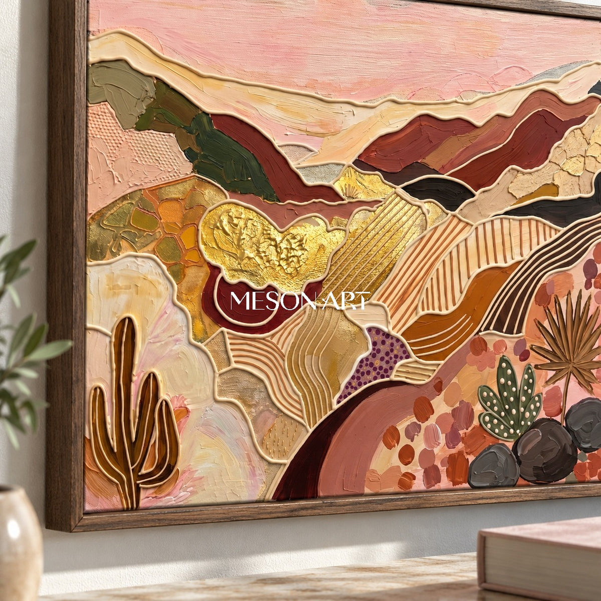 Earthy Bohemian Abstract Painting Rectangular Canvas Art Special Gift For Her Or Him By Mesonart