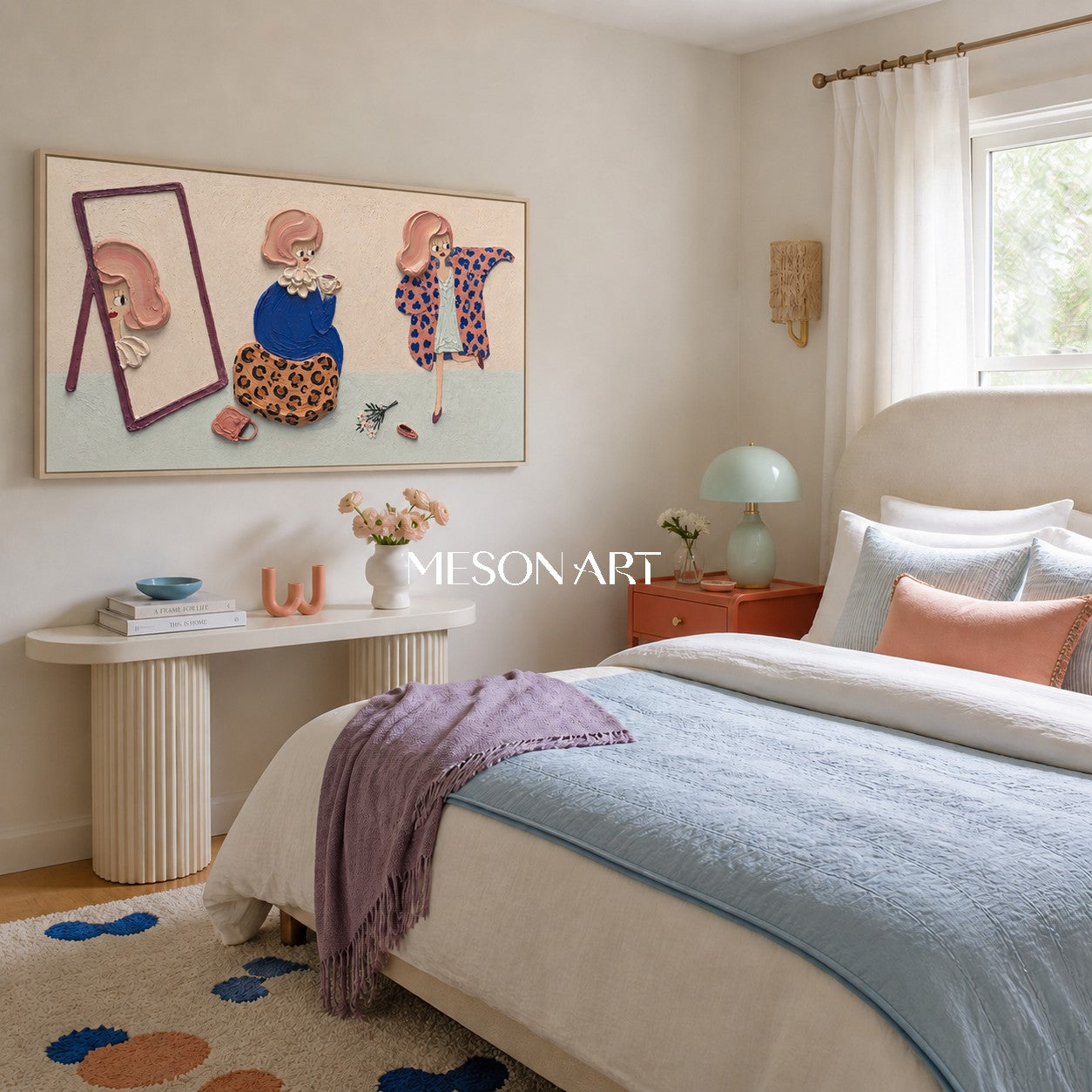 Pop-Art-Modemalerei mit strukturiertem Relief für eine moderne Schlafzimmerdekoration