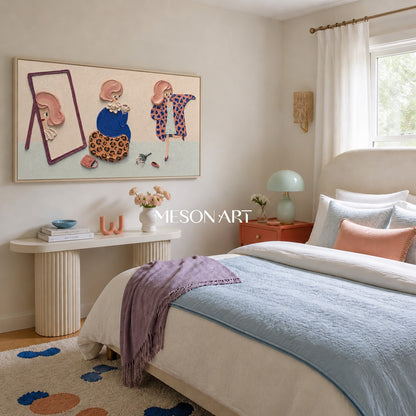 Pop-Art-Modemalerei mit strukturiertem Relief für eine moderne Schlafzimmerdekoration