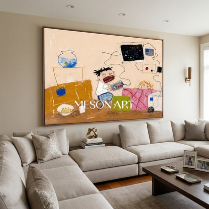 Vibrant Pop Art Graffiti Painting With Cartoon Characters For Modern Living Room Decor