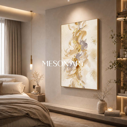 Gilded Abstract Painting With Textured Beige And Gold For Modern Luxury Home Decor