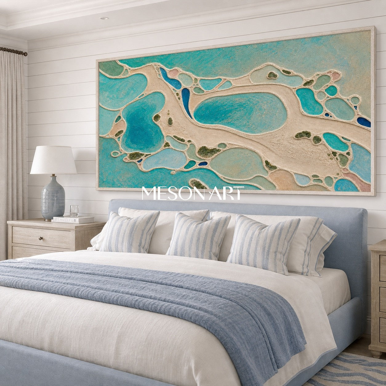 Turquoise Lagoon Abstract Art With Fluid Texture For Coastal Living Room