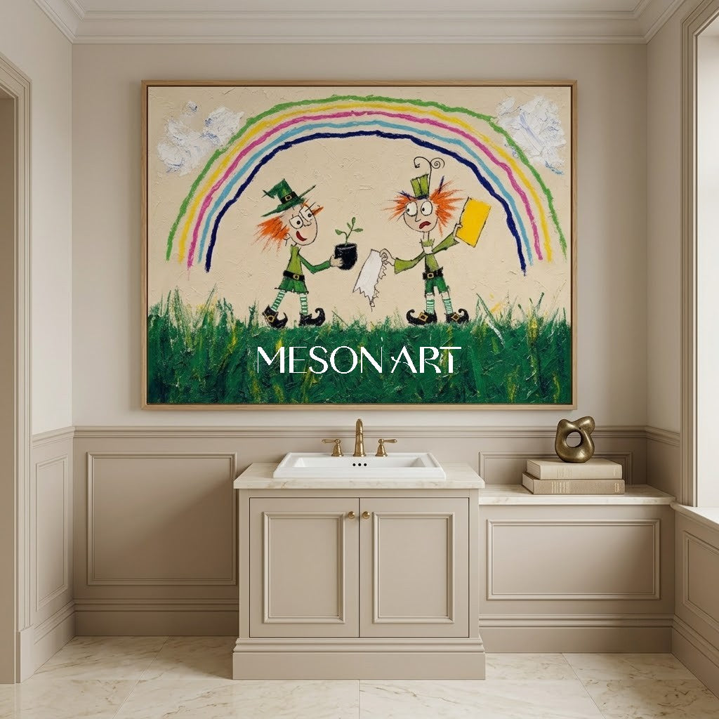 Whimsical Pop Art Painting With Rainbow Characters For Kids Room Decor
