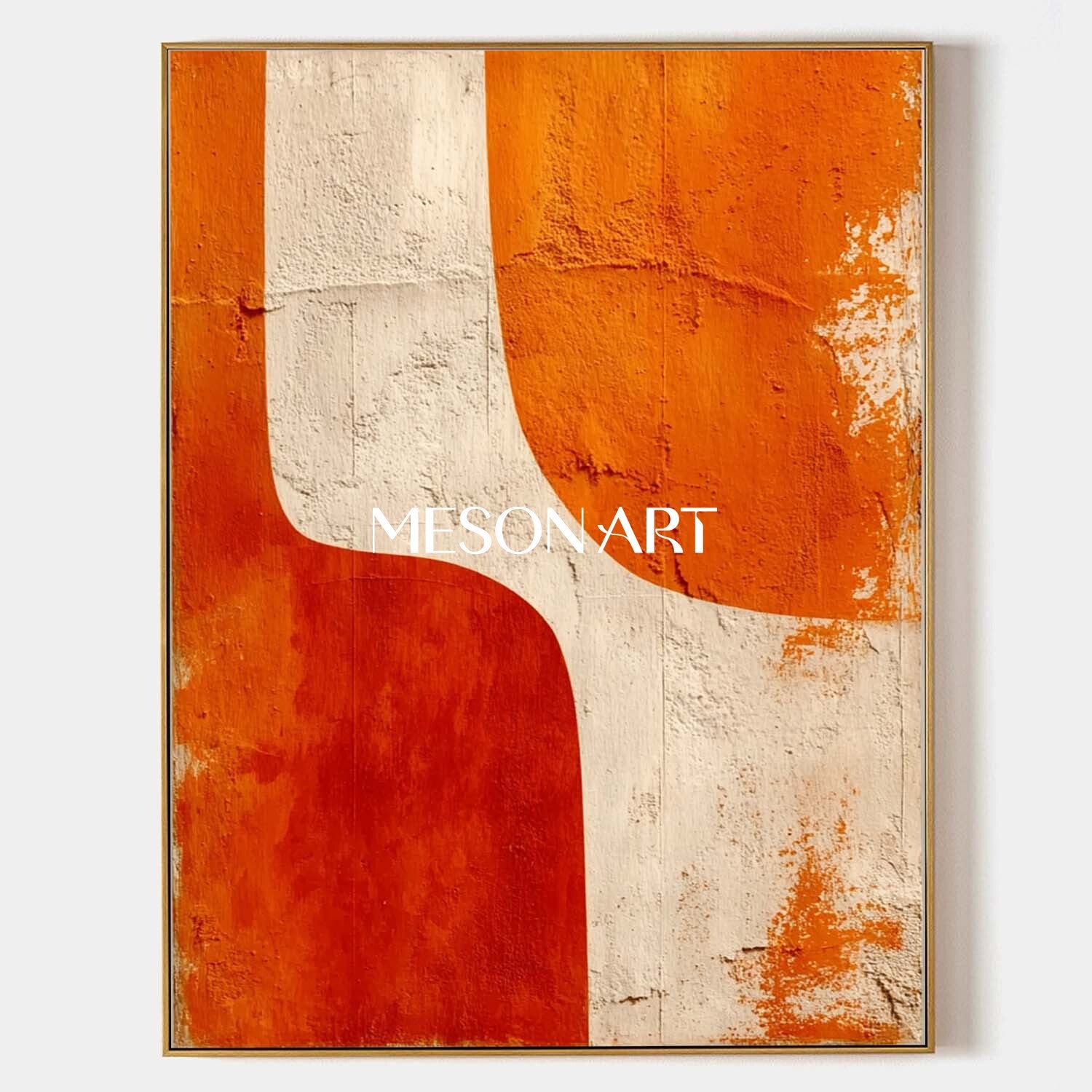 Large Abstract Canvas Wall Art Modern Minimalist Geometric Orange and Beige