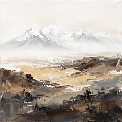 Beige And Black Abstract Painting Square Wall Art For Living Room By Mesonart