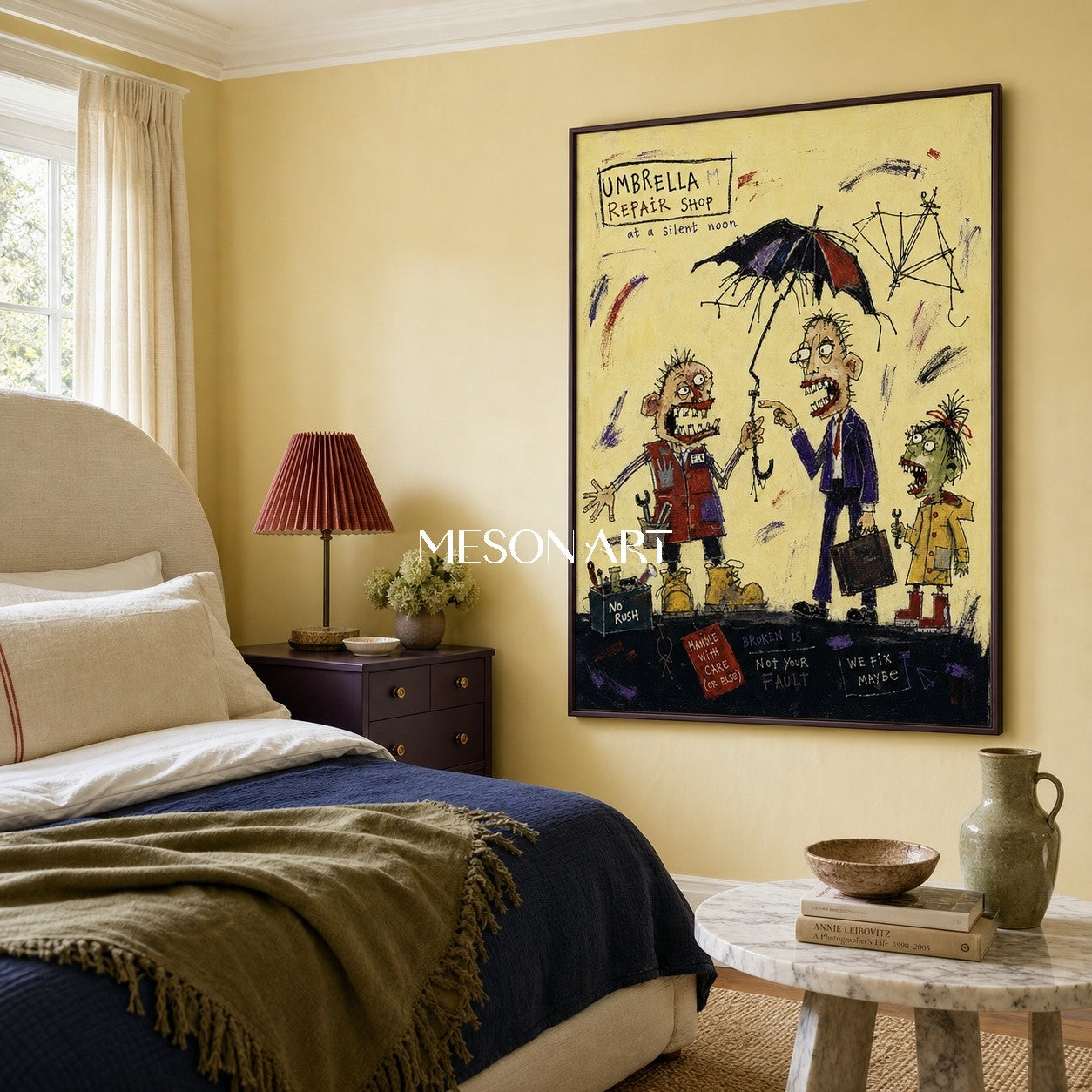 Yellow And Black Graffiti Figurative Art Contemporary Cartoon Rectangular Wall Decor For Living Room By Mesonart