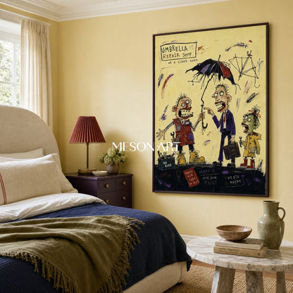 Yellow And Black Graffiti Figurative Art Contemporary Cartoon Rectangular Wall Decor For Living Room By Mesonart