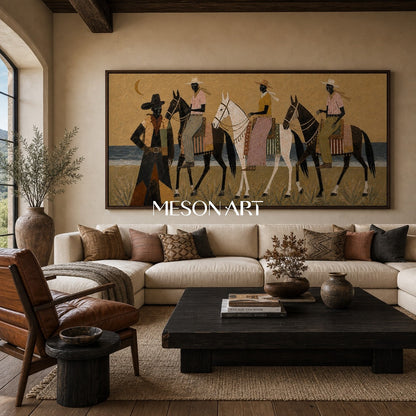 Hand Painted Western Horse Riders Art For Living Room Decor