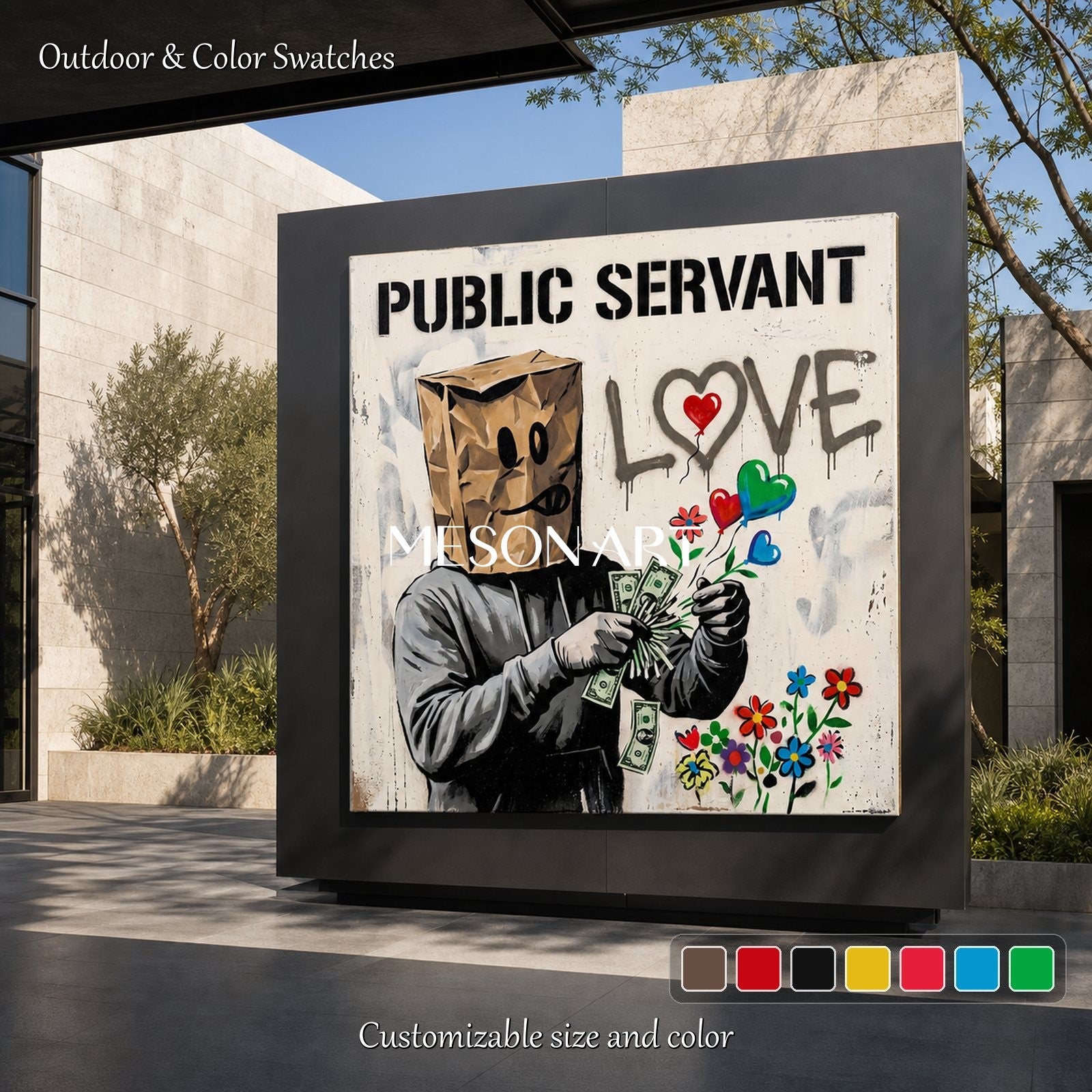 Black And White Banksy Style Original Painting Square Wall Art For Living Room By Mesonart