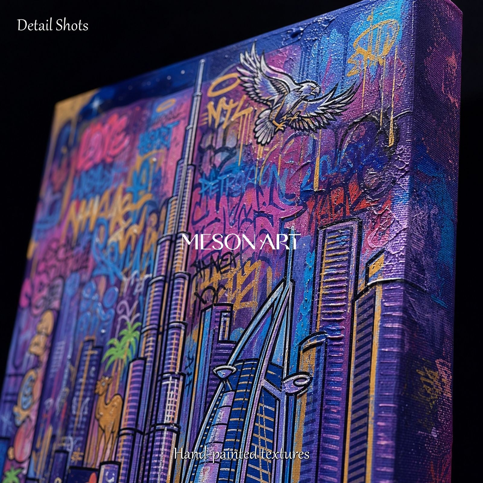 Blue And Purple Graffiti Painting Banksy Style Art Panoramic Wall Decor For Living Room By Mesonart