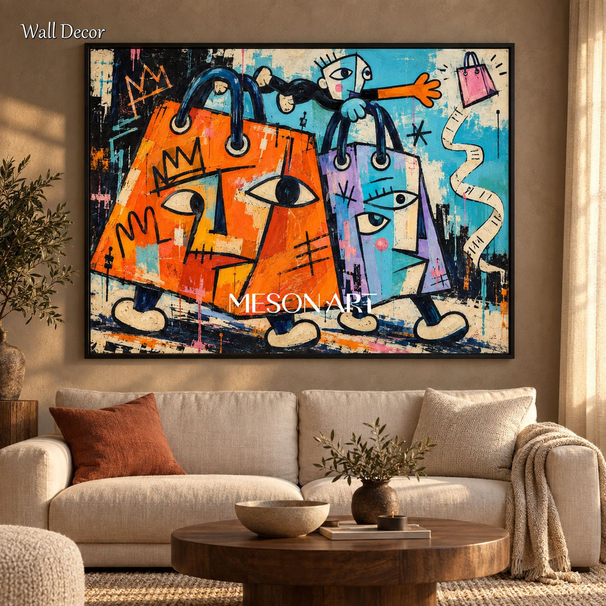 Orange And Blue Abstract Painting Street Art Contemporary Wall Large Canvas By Mesonart