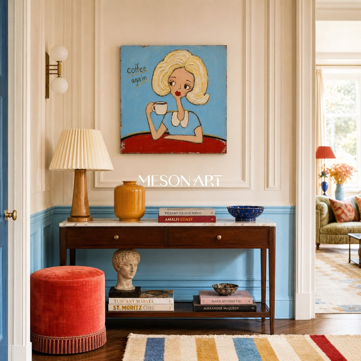 Stylish Coffee Girl Pop Art Painting For Modern Kitchen Wall Decor