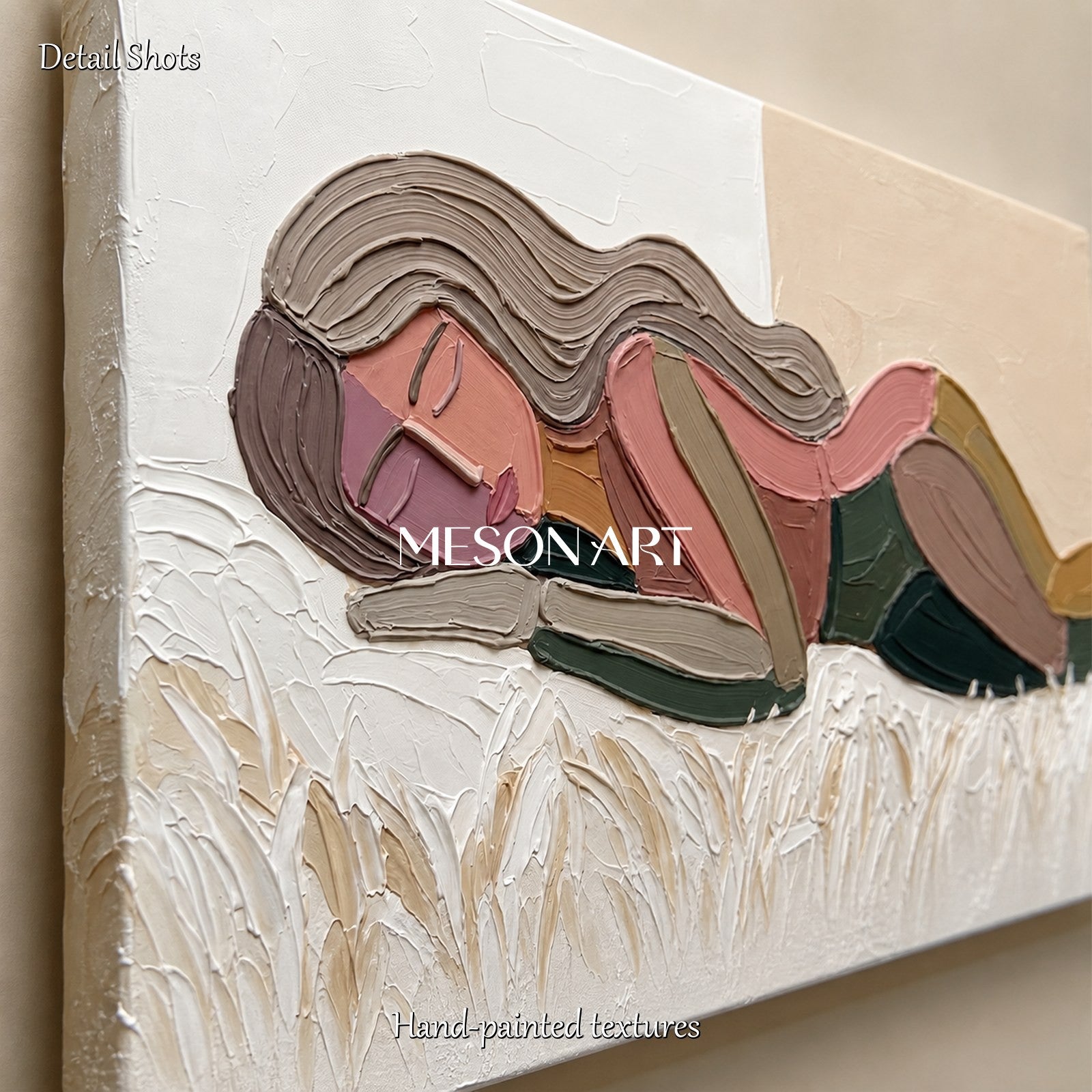 Beige And Pink Abstract Figurative Portrait Painting Panoramic Original Artist Hand Painted By Mesonart