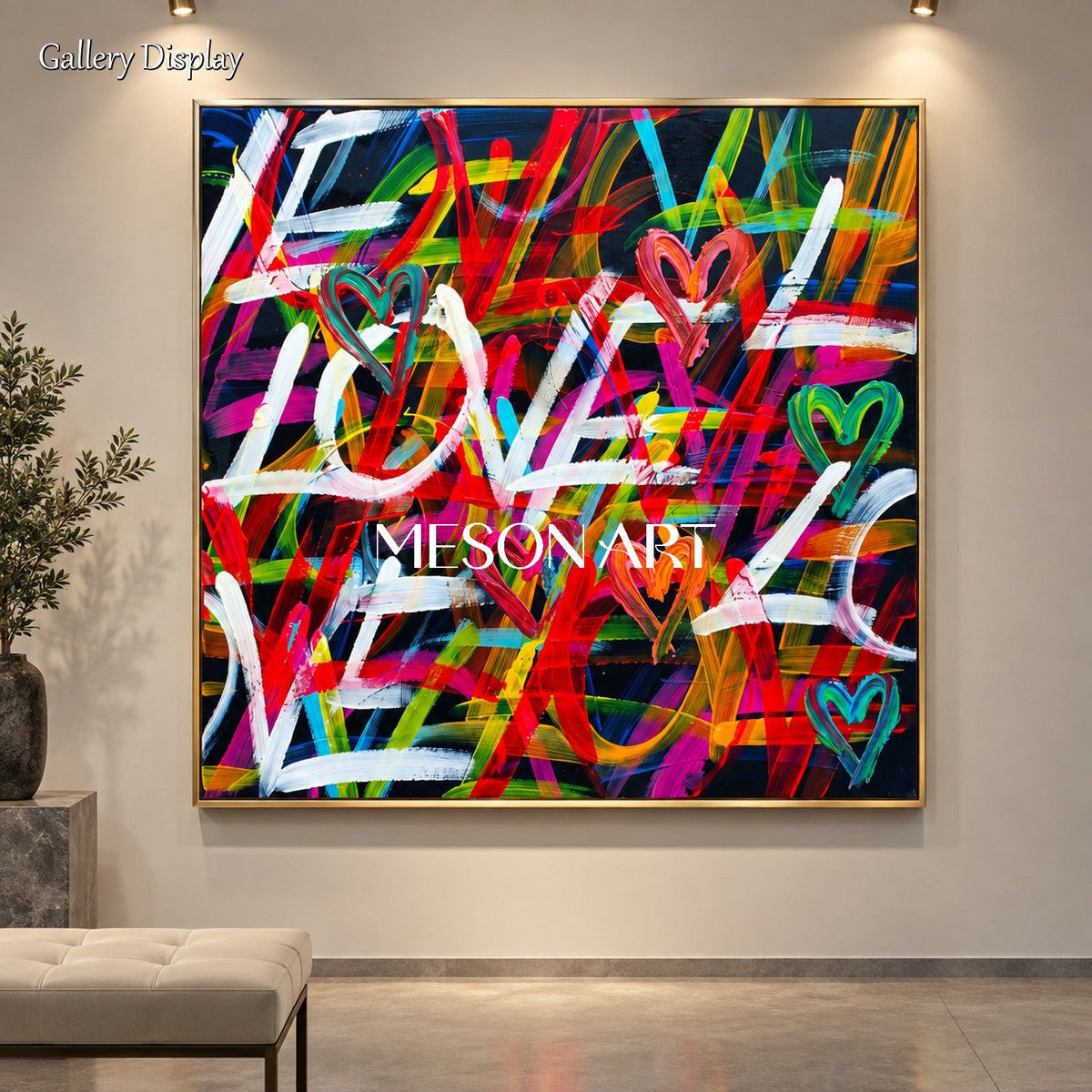 Red And Black Abstract Graffiti Love Painting Square Wall Art For Living Room Original Artist By Mesonart