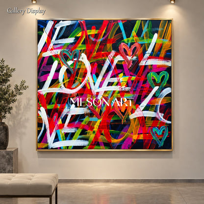Red And Black Abstract Graffiti Love Painting Square Wall Art For Living Room Original Artist By Mesonart