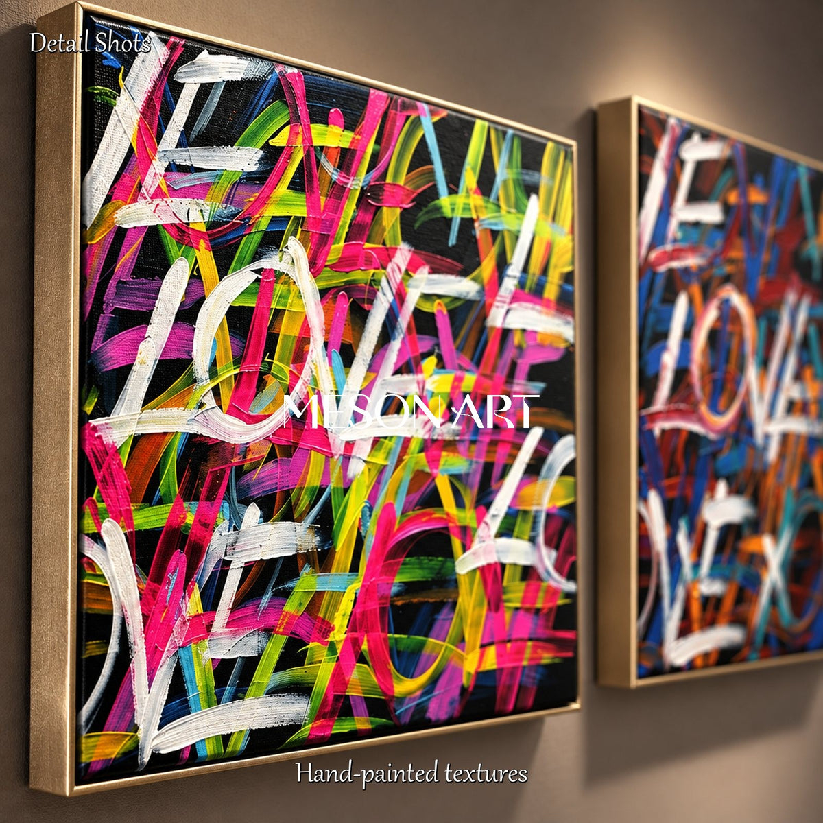 Black Graffiti Love Painting Original Artist Hand Painted Square Wall Art For Living Room By Mesonart