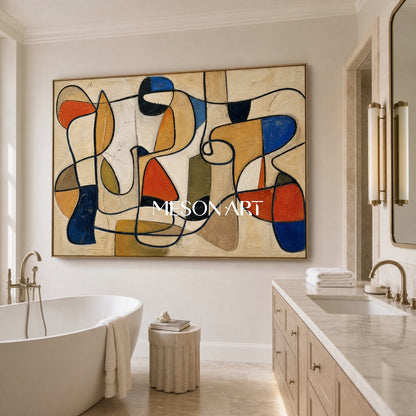 Pittura astratta colorata su tela di lino con cornice in legno per la decorazione del soggiorno