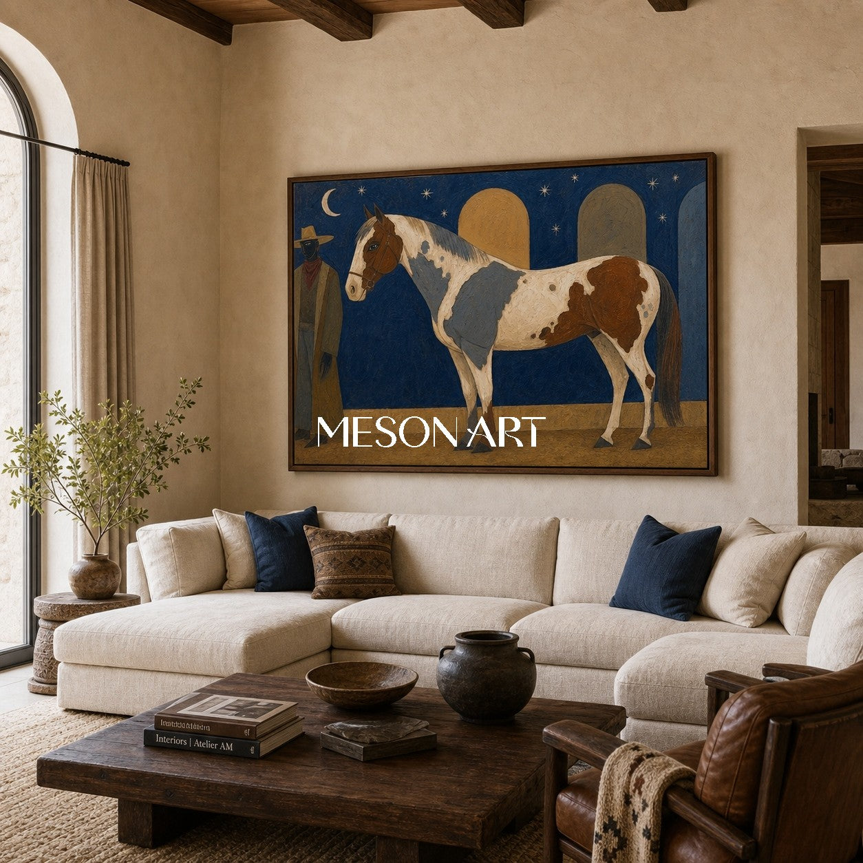 Majestic Pinto Horse Art With Thick Impasto Texture For Modern Farmhouse Living Room Decor