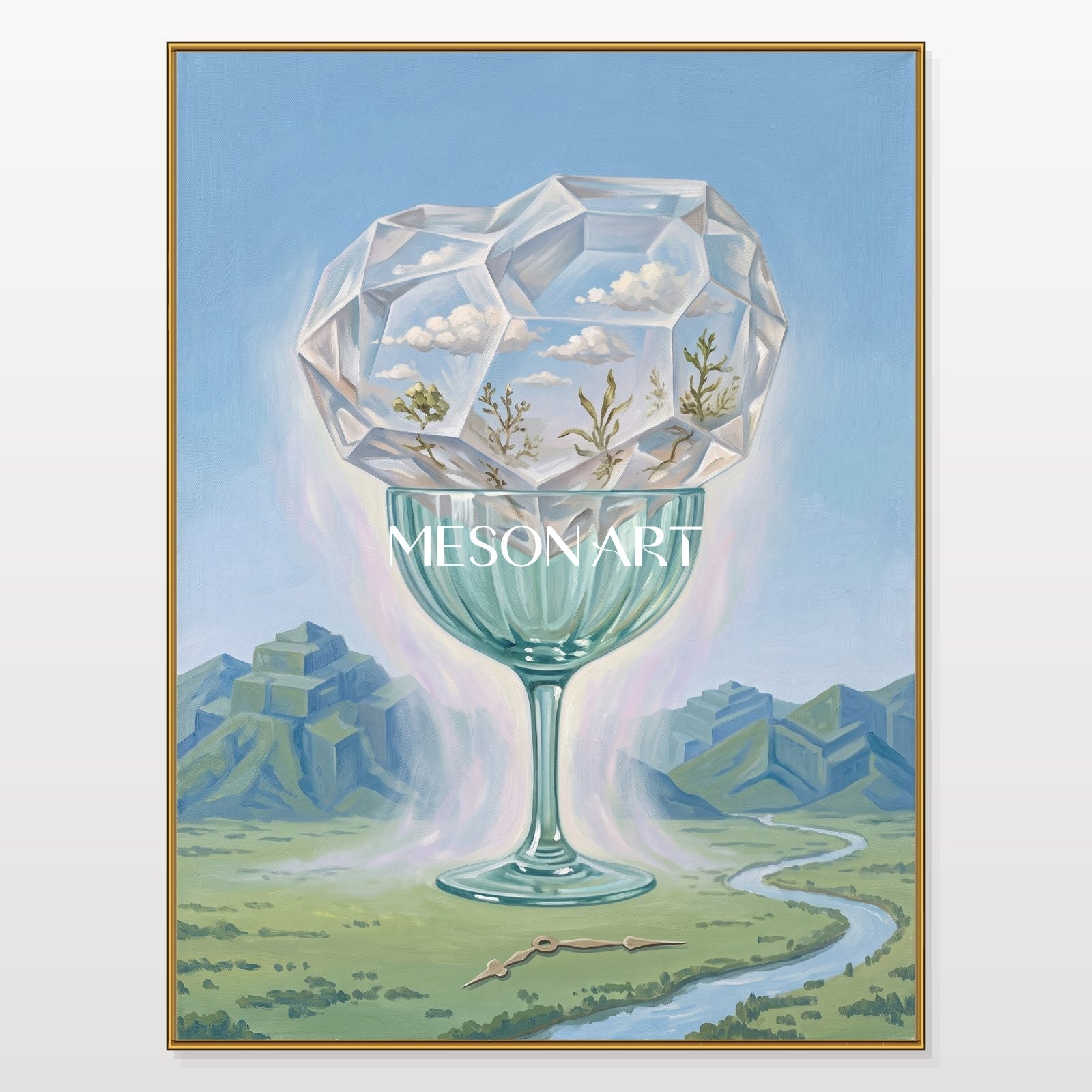 Surrealist Crystal Vessel Painting For Contemporary Home Decor And Executive Office Wall Art