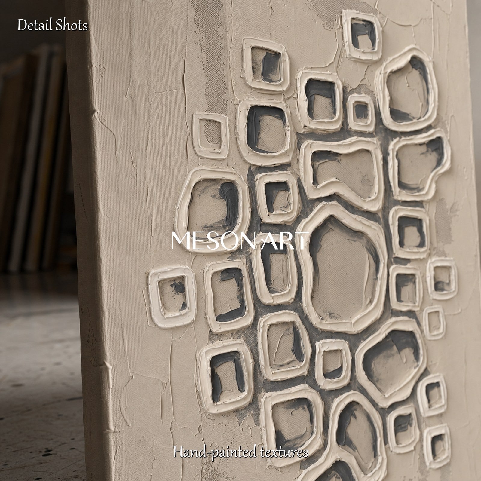 Minimalist Geometric Abstract Art With Textured Relief For Modern Living Room Decor