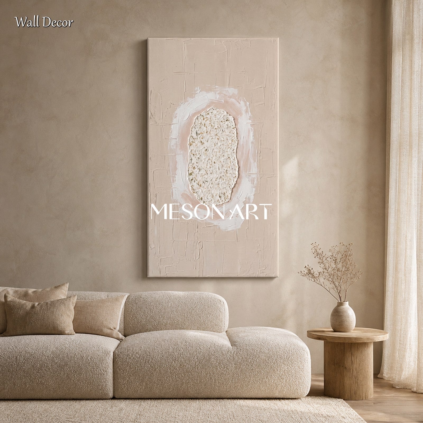 Minimalist Beige Textured Wall Art With Gold Accents For Modern Living Room And Bedroom Decor