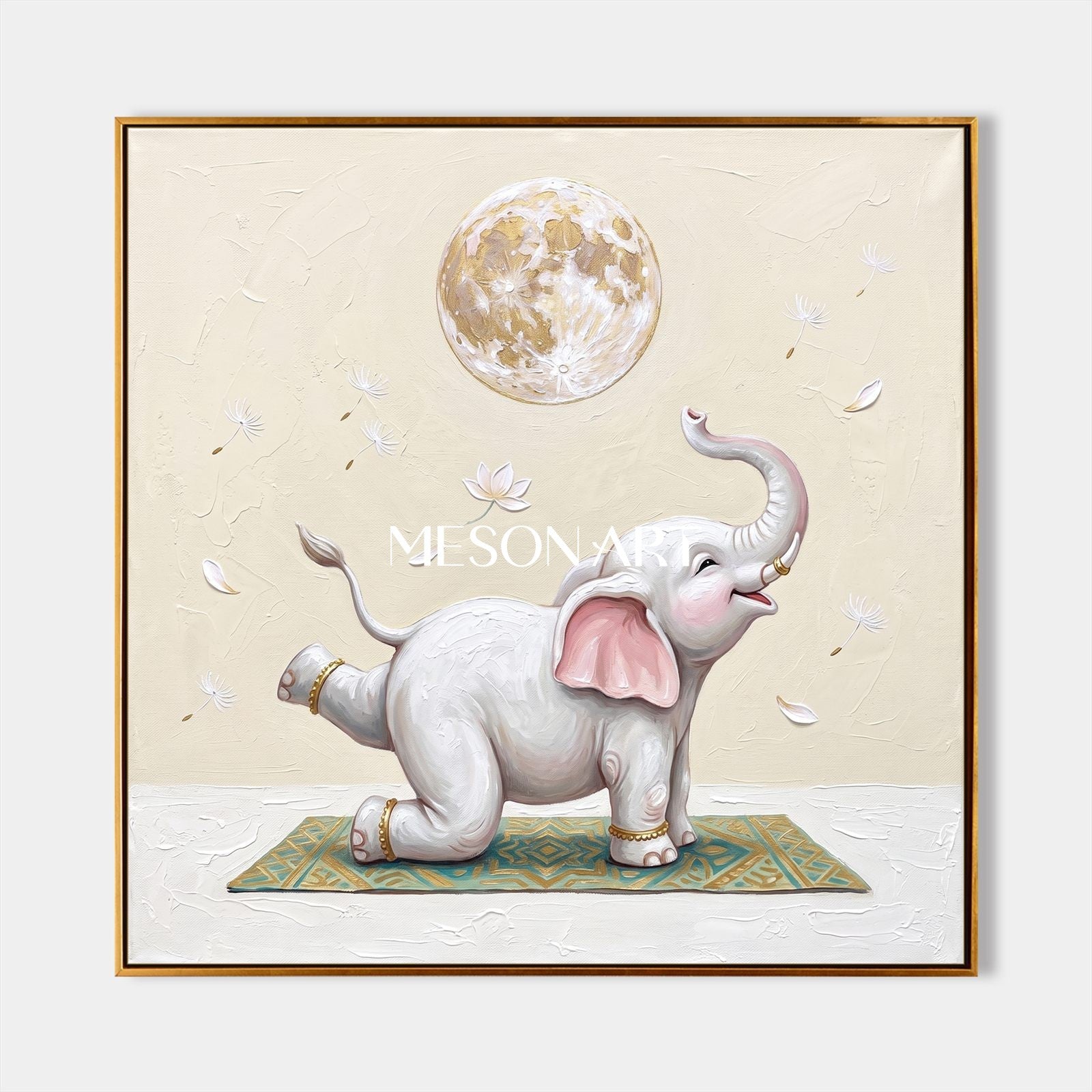 Beige And White Surrealist Art Square Wall Decor For Living Room Original Artist Hand Painted By Mesonart