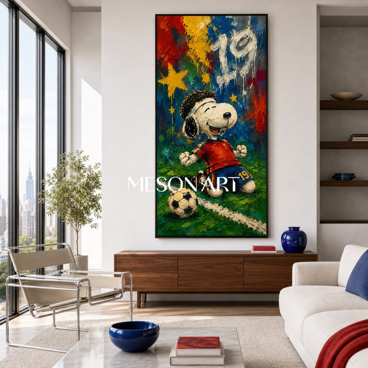 Snoopy Football Graffiti Art Print With Bold Colors And Palette Knife Texture For Kids Room Decor