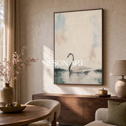 Minimalist Swan Painting Abstract Wall Art For Modern Living Room And Bedroom Decor