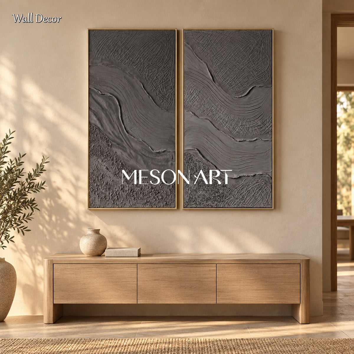 Black And Gray 3D Textured Painting Rectangular Wall Art For Living Room Original Artist By Mesonart