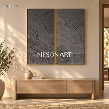Black And Gray 3D Textured Painting Rectangular Wall Art For Living Room Original Artist By Mesonart