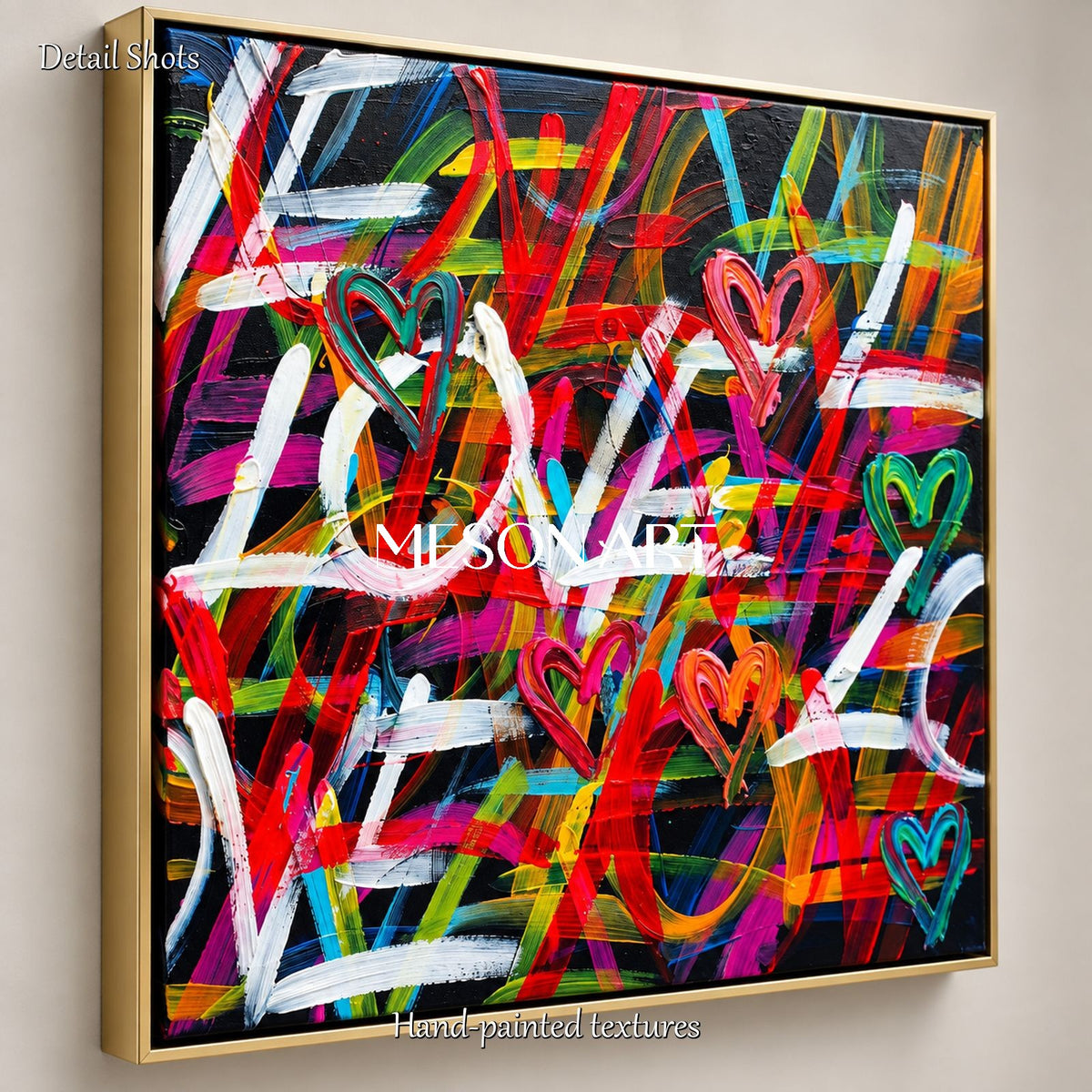 Red And Black Abstract Graffiti Love Painting Square Wall Art For Living Room Original Artist By Mesonart