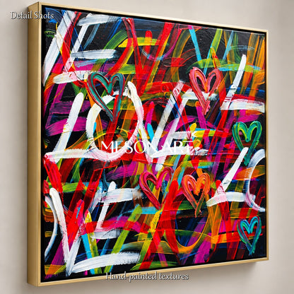 Red And Black Abstract Graffiti Love Painting Square Wall Art For Living Room Original Artist By Mesonart