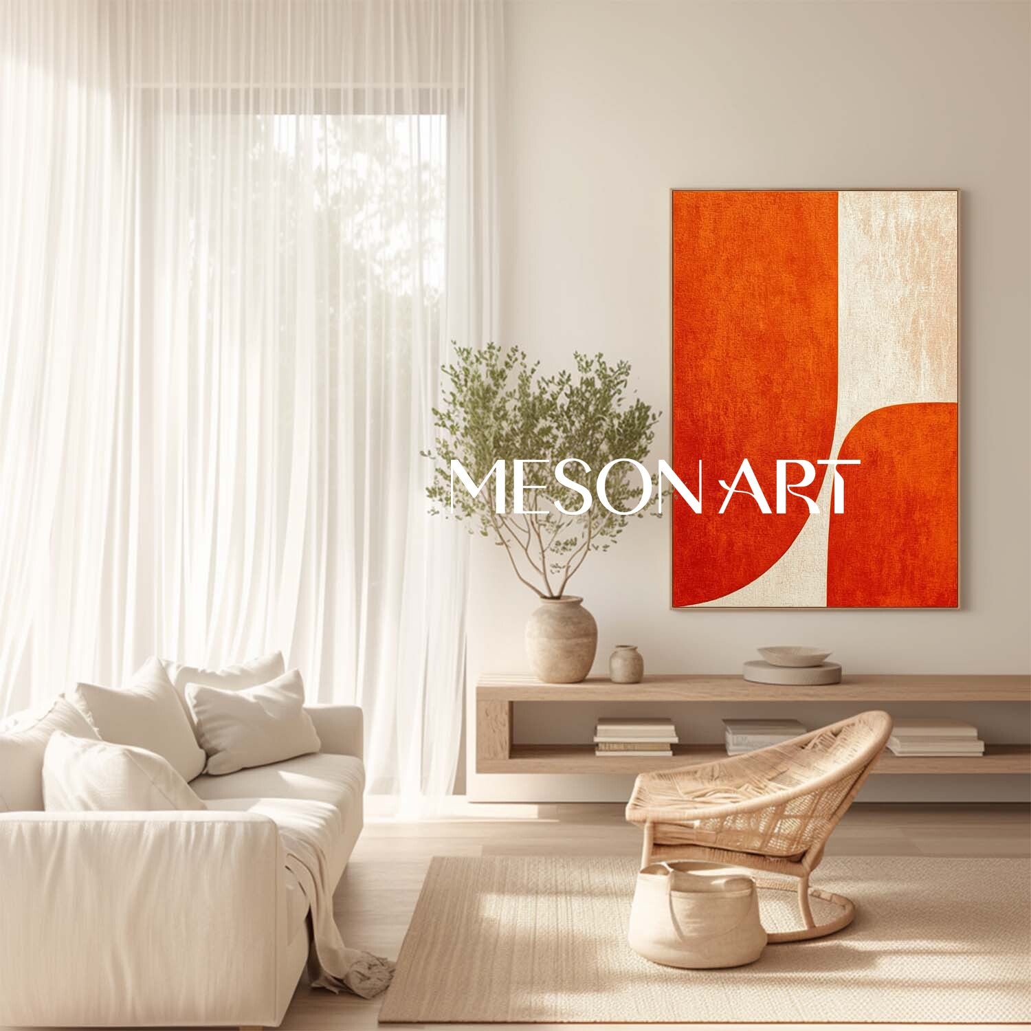 Contemporary Minimalist Abstract Wall Art Orange Textured Canvas for Home Decor