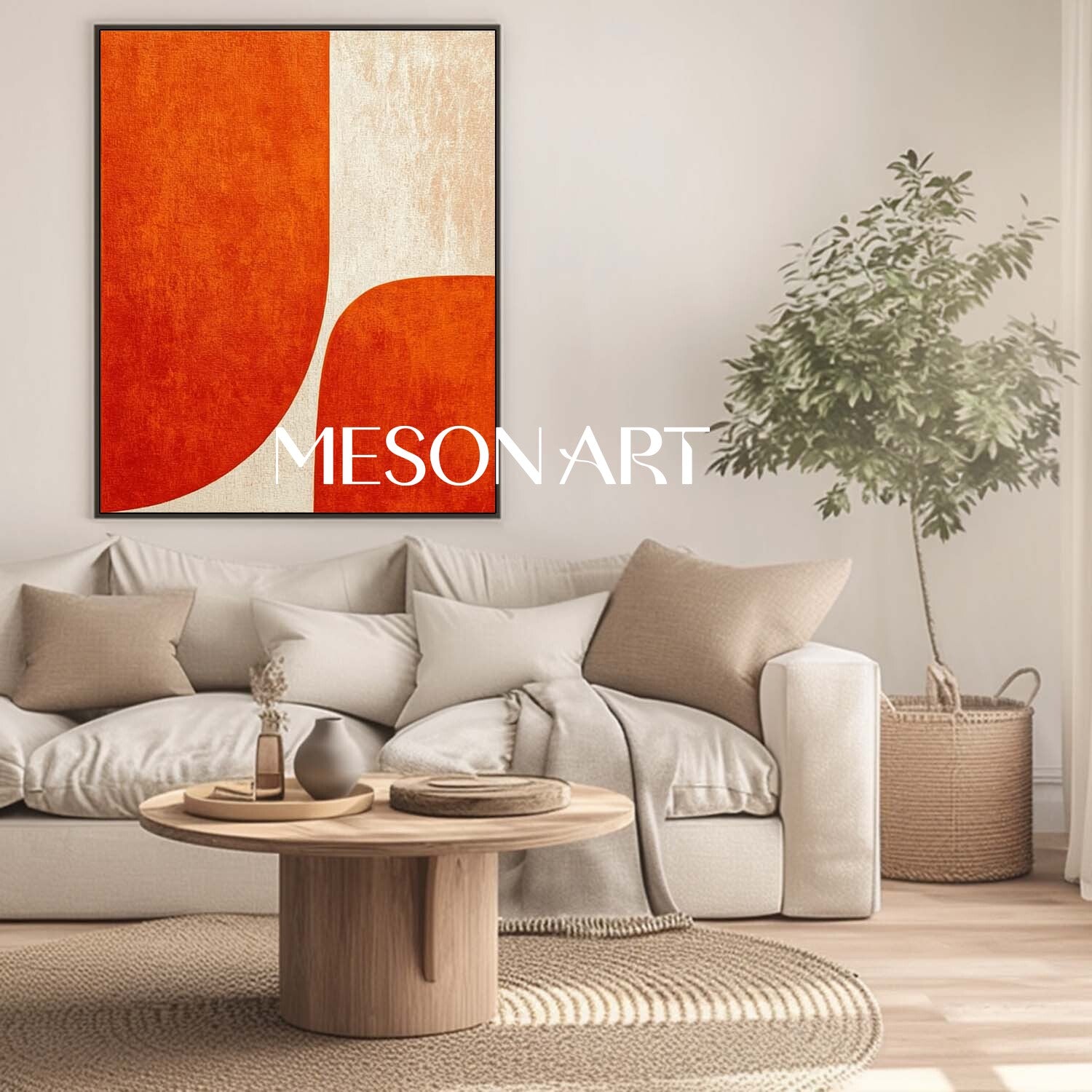 Contemporary Minimalist Abstract Wall Art Orange Textured Canvas for Home Decor