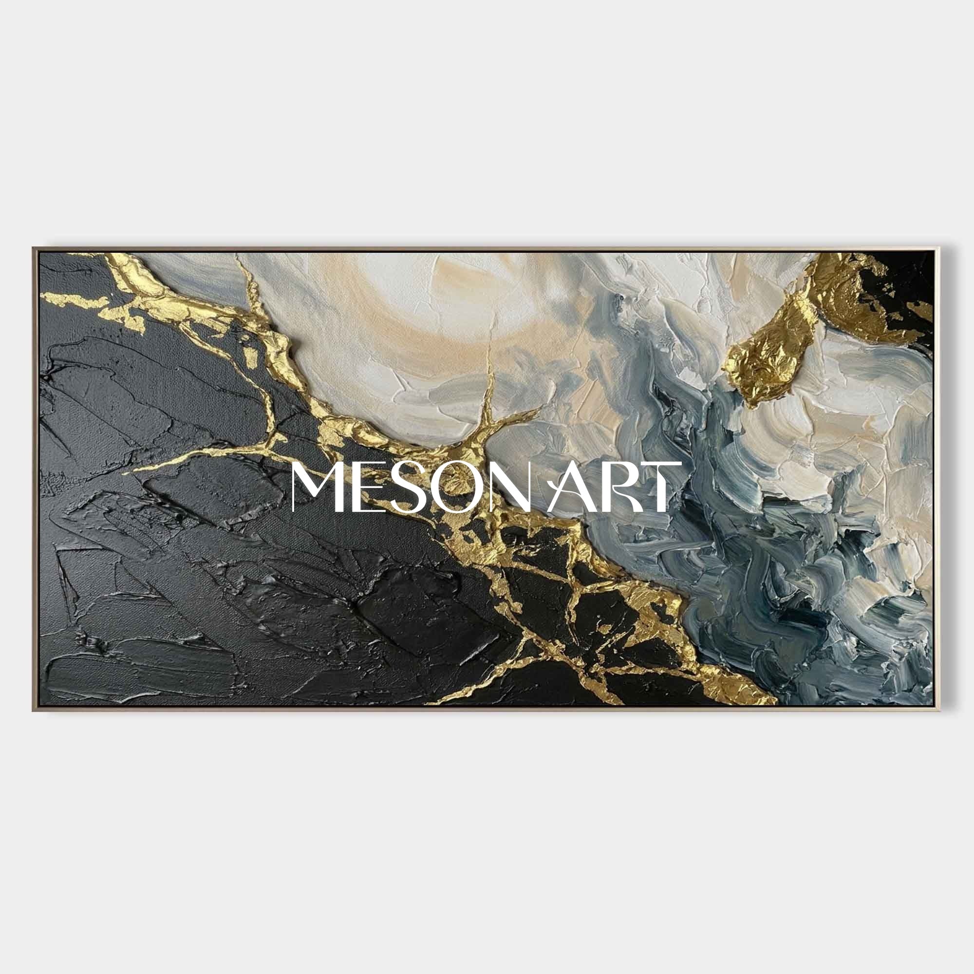 Luxury Plaster Abstract Painting With Gold Veins For Art Deco Living Room Entryway Decor