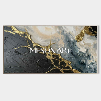 Luxury Plaster Abstract Painting With Gold Veins For Art Deco Living Room Entryway Decor