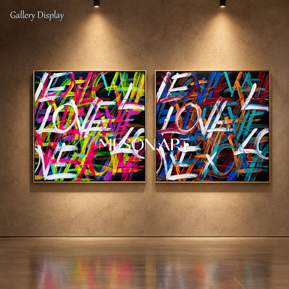 Black Graffiti Love Painting Original Artist Hand Painted Square Wall Art For Living Room By Mesonart