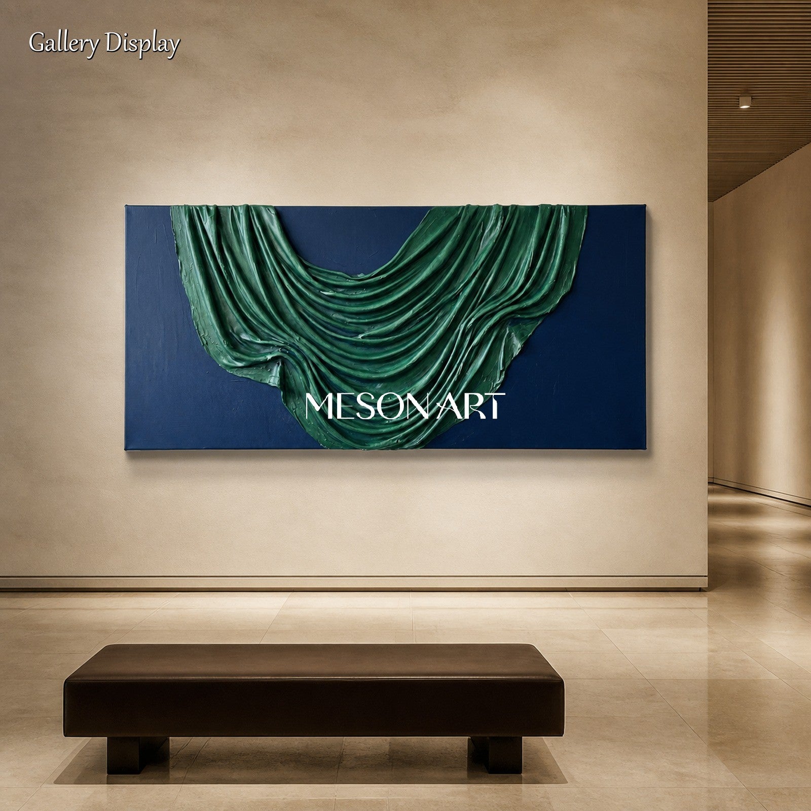 Green And Blue Minimalist 3D Plaster Relief Wall Art Panoramic Sculptural Original Artist By Mesonart