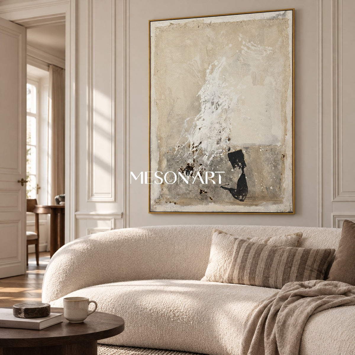 Black And Beige Abstract Painting Textured Wabi Sabi Mixed Media Original Art Rectangular Wall Art For Living Room By Mesonart