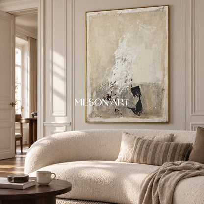 Black And Beige Abstract Painting Textured Wabi Sabi Mixed Media Original Art Rectangular Wall Art For Living Room By Mesonart