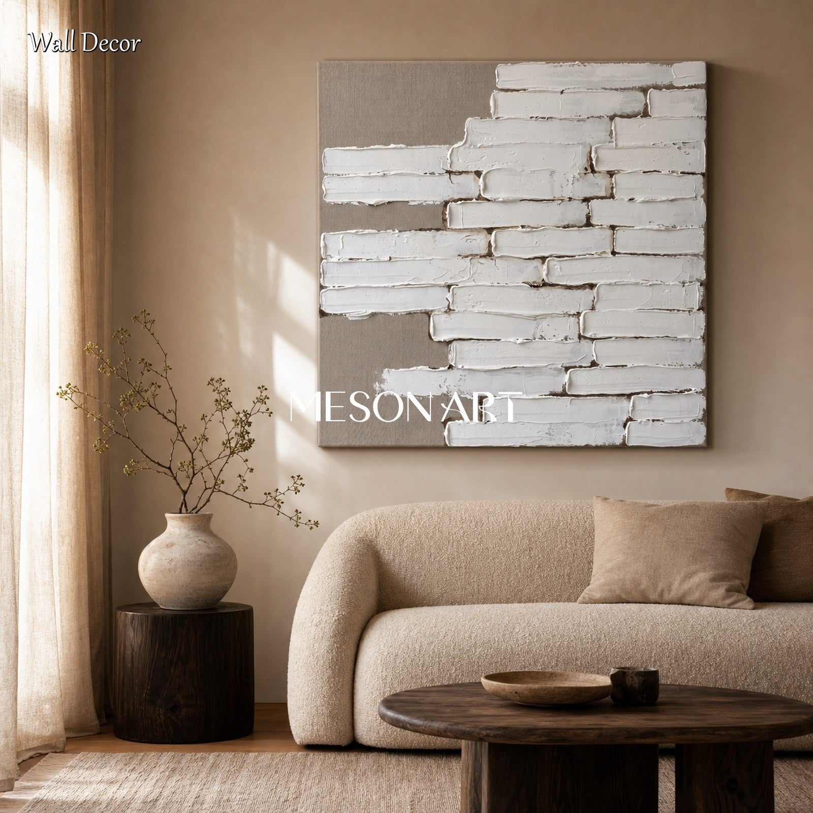 Minimalist Textured Wall Art With White Plaster Strokes For Modern Living Room Decor