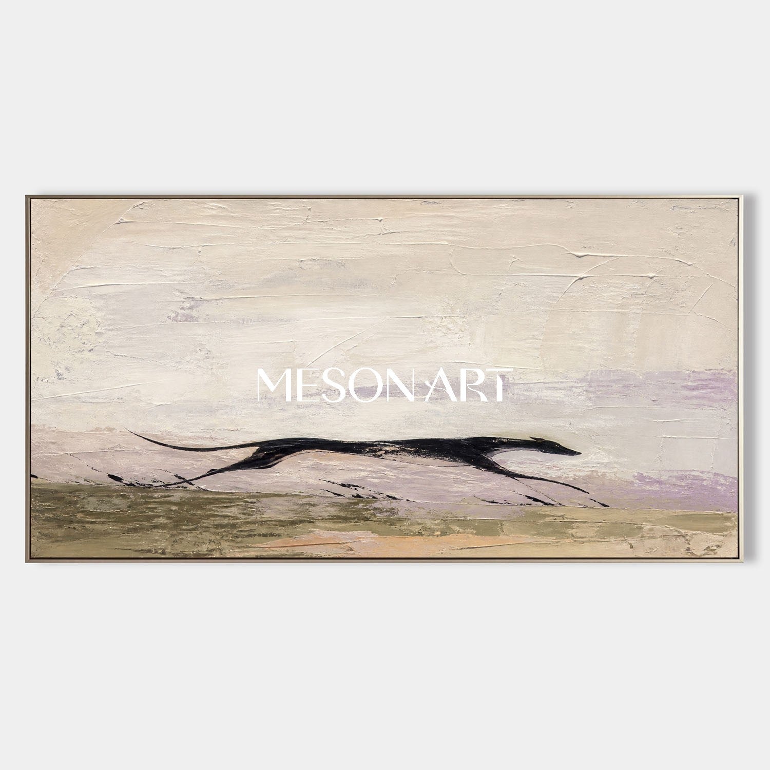 Large Minimalist Abstract Dog Painting On Linen Canvas For Modern Home Decor