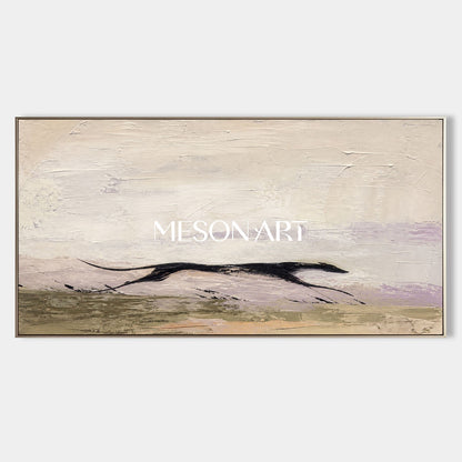 Large Minimalist Abstract Dog Painting On Linen Canvas For Modern Home Decor