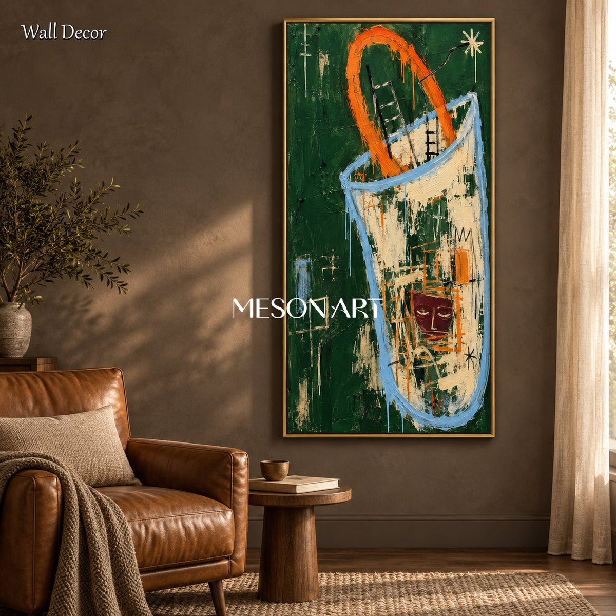 Green And Orange Graffiti Abstract Art Panoramic Wall Decor Hand Painted By Artist On Canvas Modern Contemporary By Mesonart